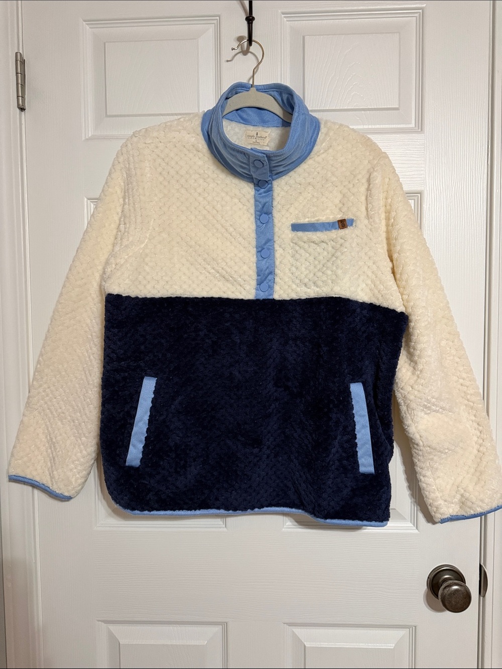 Simply Southern Cream, Navy & Light Blue Fuzzy Pullover Hoodie